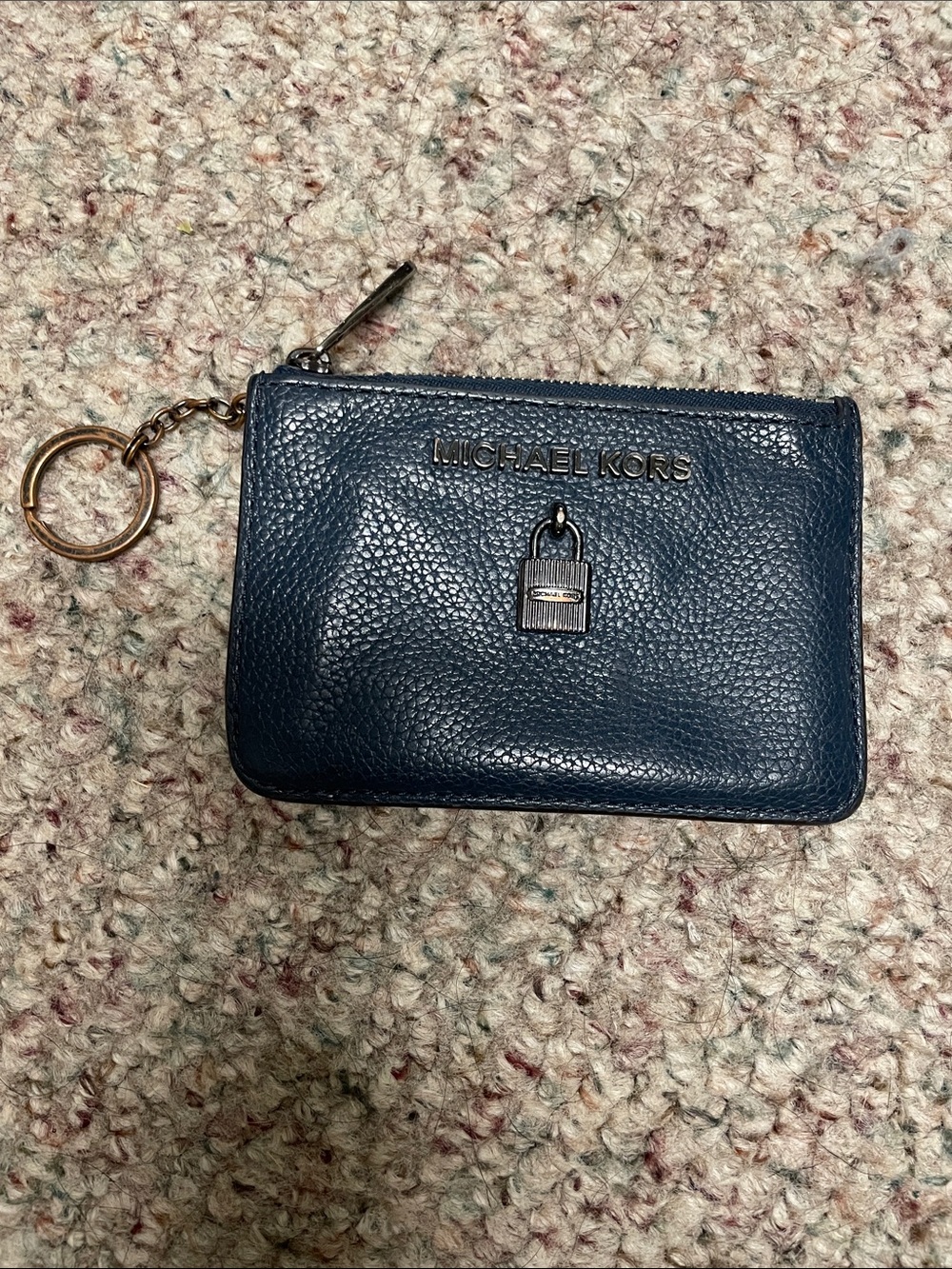Michael Kors Dark Navy Pebbled Leather Key chain card/id holder wallet